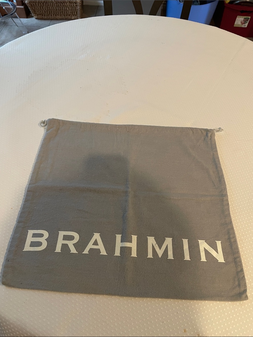 Brahmin Gray Drawstring Dust Bag with White Logo
